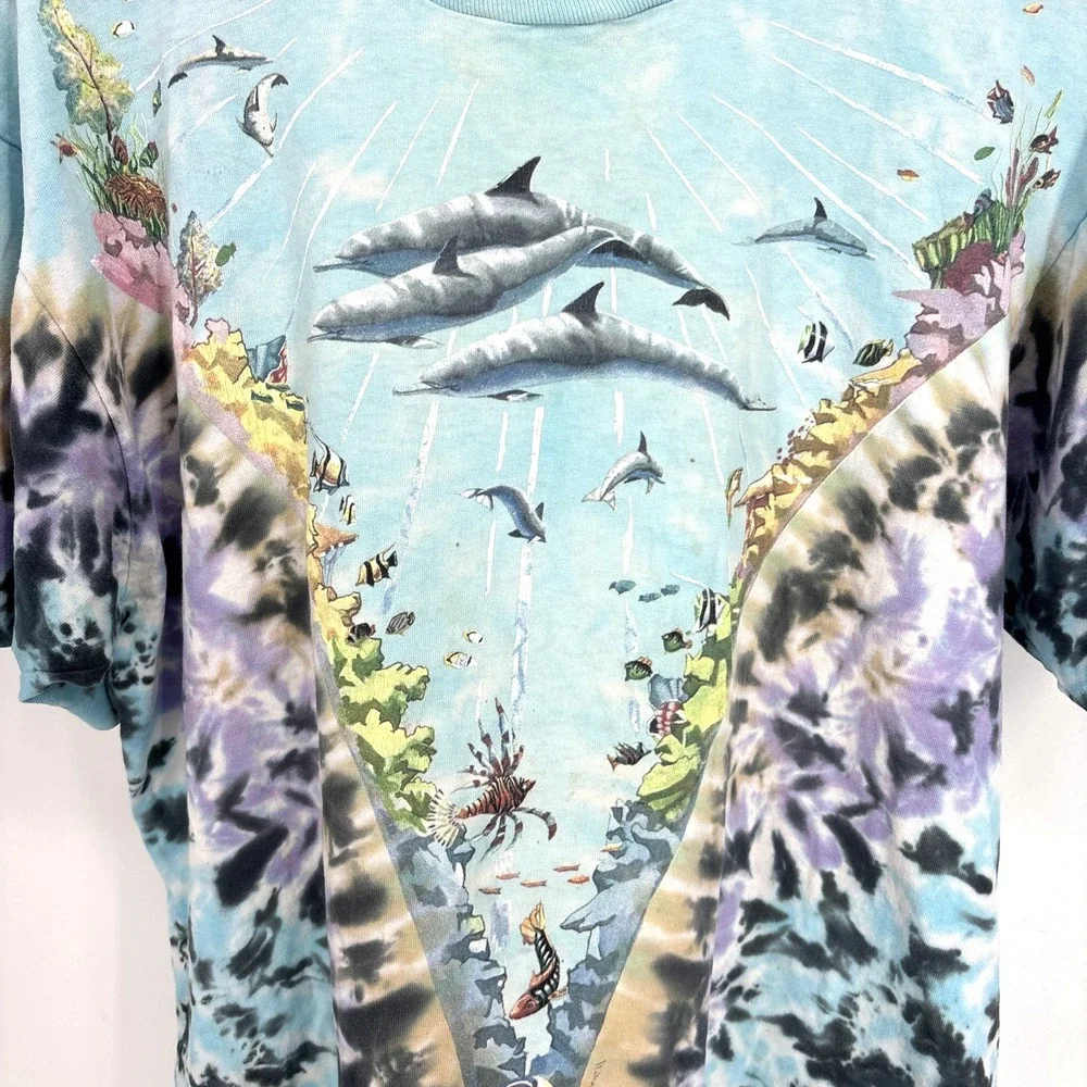 Under The Sea Tie Dye Shirt Ocean OG Liquid Blue 1990 XL Half Baked‎